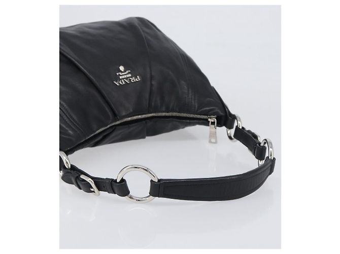 Borsa a tracolla PRADA in pelle nera argento Auth yk20841SAV Nero - vista 7