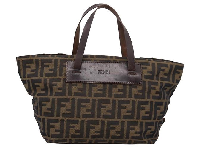 Borsa a mano FENDI Zucca Canvas Nero Marrone Auth 199124 - vista 13