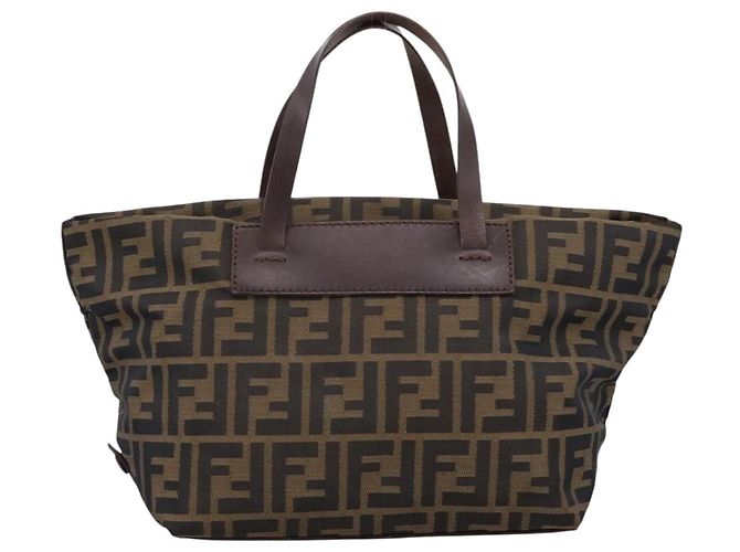 Borsa a mano FENDI Zucca Canvas Nero Marrone Auth 199124 - vista 2