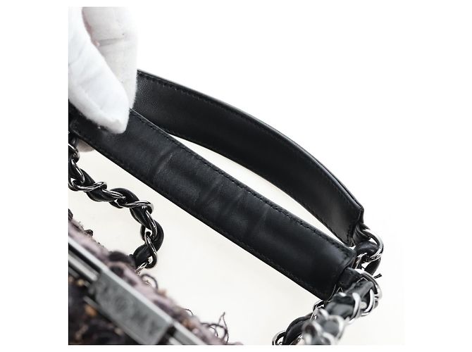 CHANEL Paris New York Line Chain Vanity Bag Tweed Gray Silver CC Auth 196581M Marrone Argento - vista 14