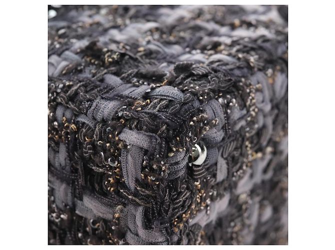 CHANEL Paris New York Line Chain Vanity Bag Tweed Gray Silver CC Auth 196581M Marrone Argento - vista 17