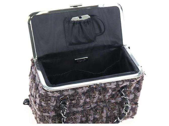 CHANEL Paris New York Line Chain Vanity Bag Tweed Gray Silver CC Auth 196581M Marrone Argento - vista 20