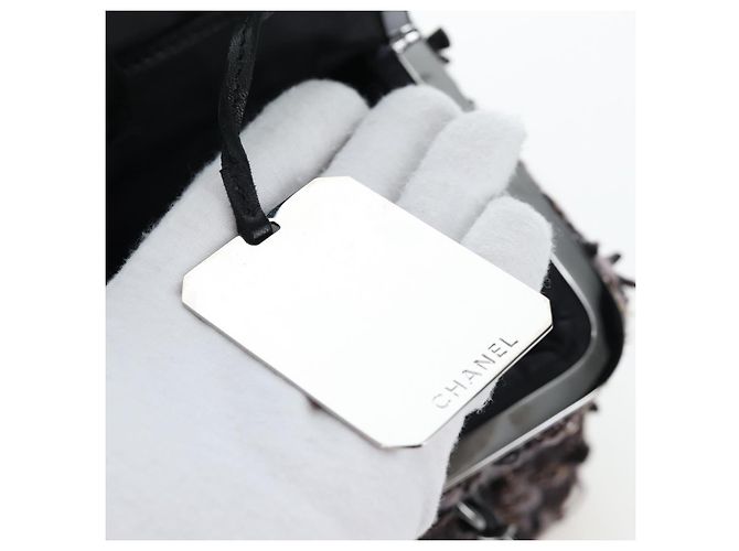 CHANEL Paris New York Line Chain Vanity Bag Tweed Gray Silver CC Auth 196581M Marrone Argento - vista 22