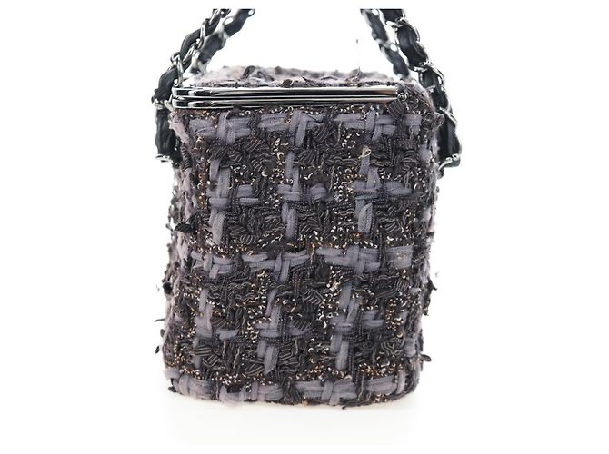 CHANEL Paris New York Line Chain Vanity Bag Tweed Gray Silver CC Auth 196581M Marrone Argento - vista 4