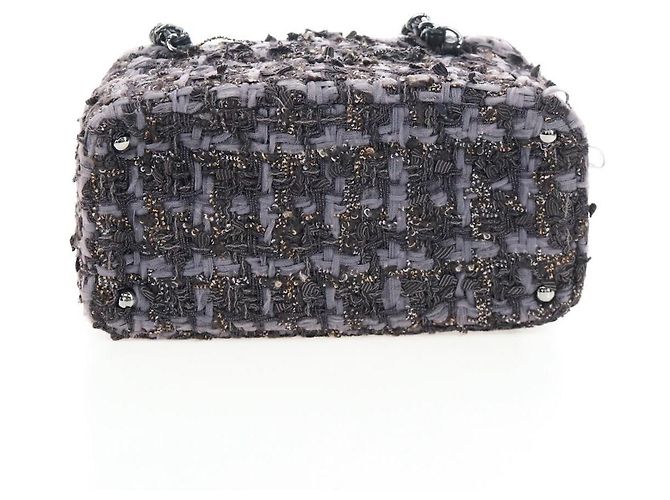 CHANEL Paris New York Line Chain Vanity Bag Tweed Gray Silver CC Auth 196581M Marrone Argento - vista 6