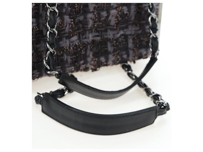 CHANEL Paris New York Line Chain Vanity Bag Tweed Gray Silver CC Auth 196581M Marrone Argento - vista 9