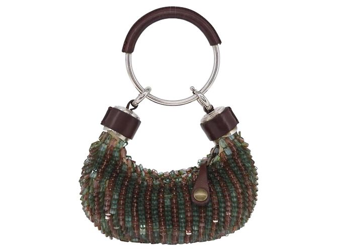 Chloé Chloe Bracelet Bag Phoebe Philo Era Perlen Grün Silber Auth 197517SM - Ansicht 2