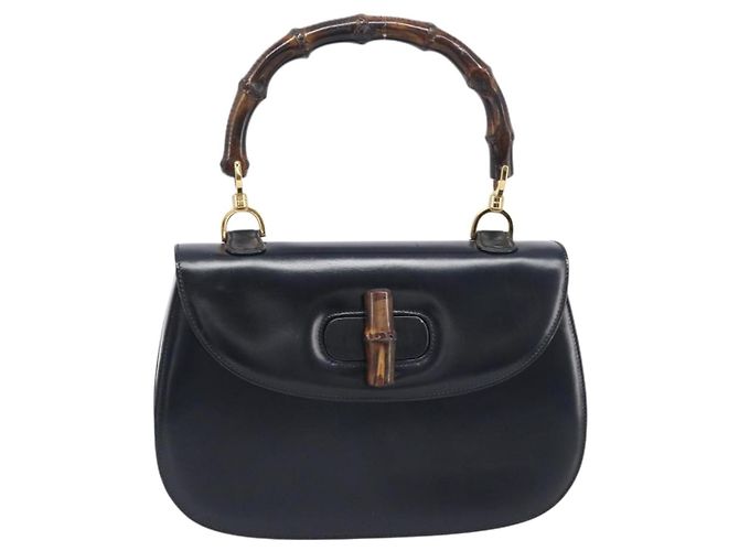 Bolso de mano GUCCI Bamboo de cuero negro y dorado 99 00 0633 Auth 199588V - vista 13