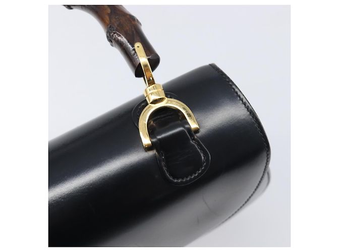 Bolso de mano GUCCI Bamboo de cuero negro y dorado 99 00 0633 Auth 199588V - vista 18