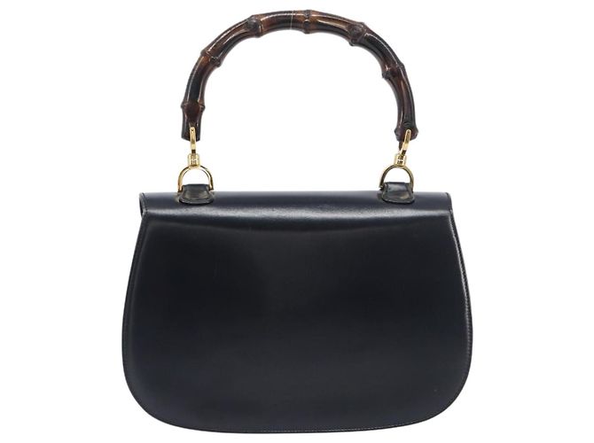 Bolso de mano GUCCI Bamboo de cuero negro y dorado 99 00 0633 Auth 199588V - vista 2