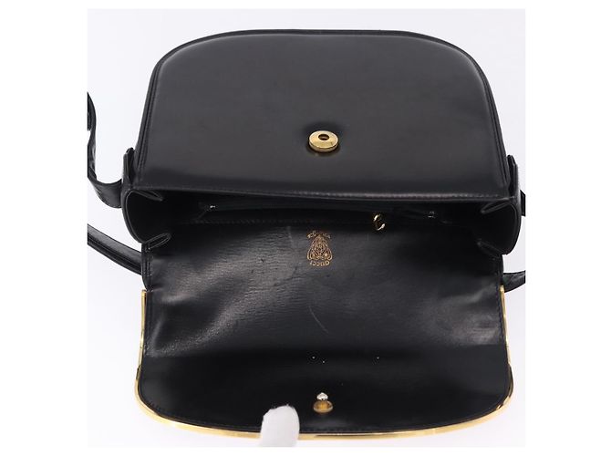 Borsa a tracolla GUCCI in pelle nera e oro Auth ka5927A Nero D'oro - vista 10