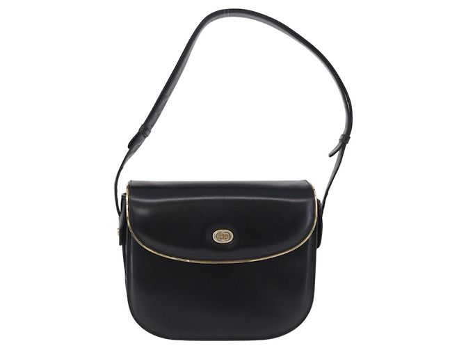 Borsa a tracolla GUCCI in pelle nera e oro Auth ka5927A Nero D'oro - vista 13