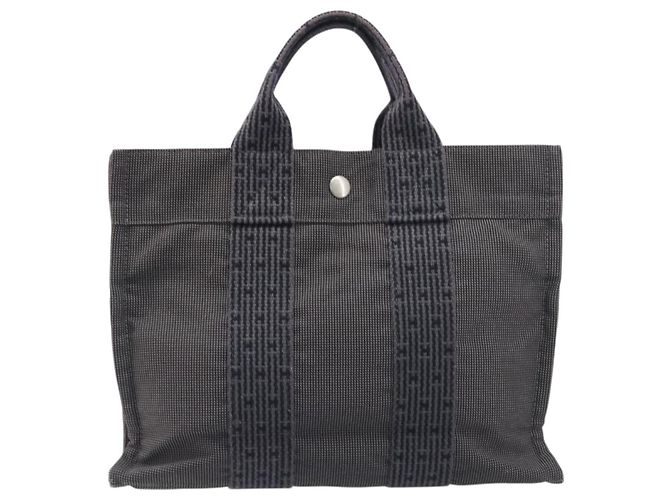Hermès HERMES Her Line Tote PM Borsa Tote Canvas Gray Silver Auth 199054A Marrone Argento - vista 13