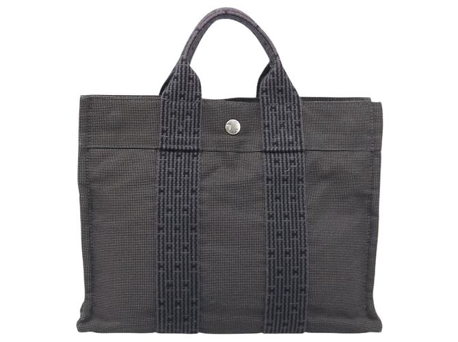 Hermès HERMES Her Line Tote PM Borsa Tote Canvas Gray Silver Auth 199054A Marrone Argento - vista 2