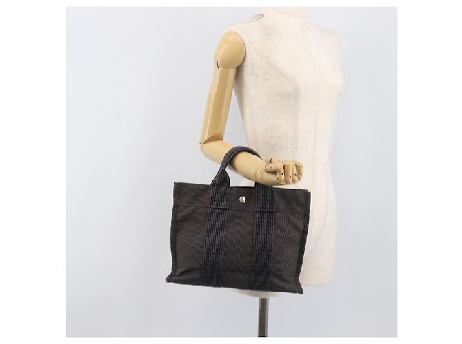 Hermès HERMES Her Line Tote PM Borsa Tote Canvas Gray Silver Auth 199054A Marrone Argento - vista 20