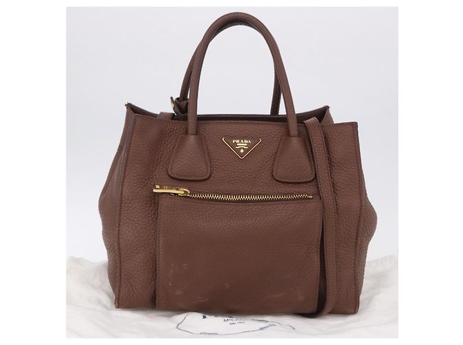Borsa a mano PRADA in pelle Taurillon 2way Brown Gold Auth am12327V Marrone D'oro - vista 12