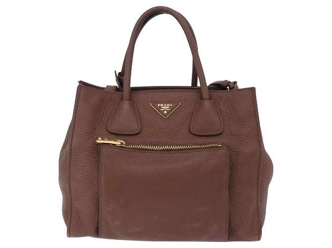 Borsa a mano PRADA in pelle Taurillon 2way Brown Gold Auth am12327V Marrone D'oro - vista 13