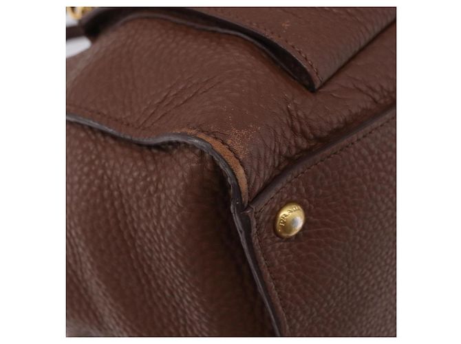 Borsa a mano PRADA in pelle Taurillon 2way Brown Gold Auth am12327V Marrone D'oro - vista 17