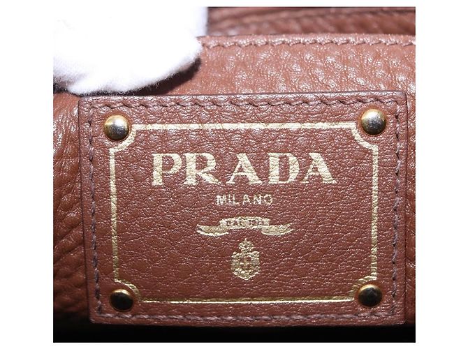 Borsa a mano PRADA in pelle Taurillon 2way Brown Gold Auth am12327V Marrone D'oro - vista 22