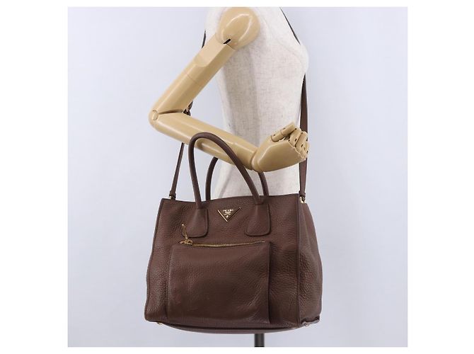 Borsa a mano PRADA in pelle Taurillon 2way Brown Gold Auth am12327V Marrone D'oro - vista 33