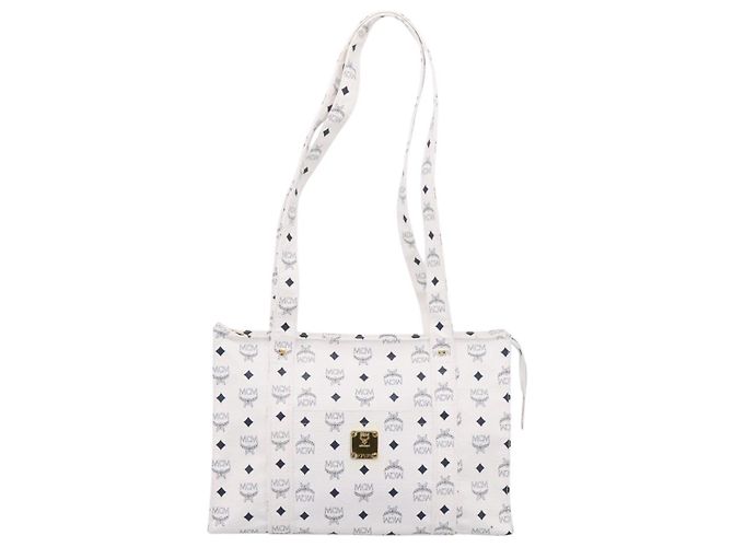 Borsa Tote MCM Vicetos Logogram PVC Leather White Gold Auth 200901 Bianco D'oro - vista 13