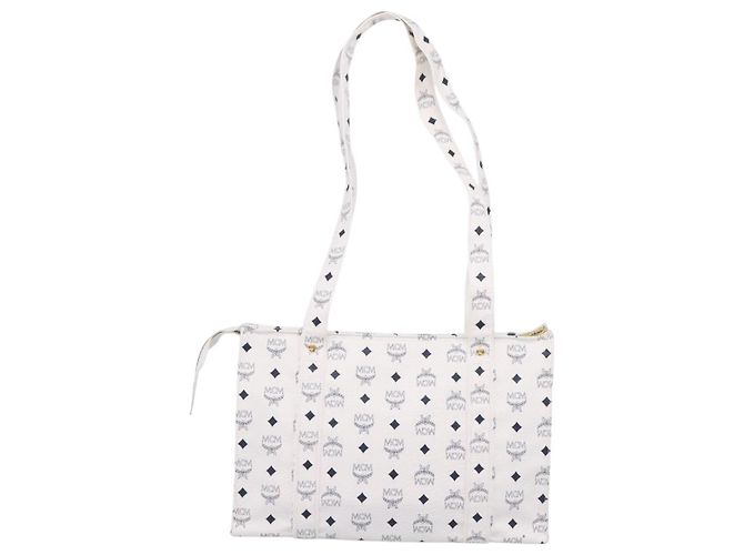 Borsa Tote MCM Vicetos Logogram PVC Leather White Gold Auth 200901 Bianco D'oro - vista 2