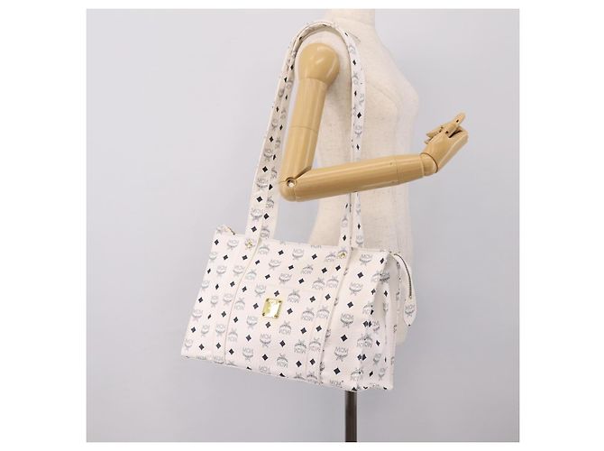 Borsa Tote MCM Vicetos Logogram PVC Leather White Gold Auth 200901 Bianco D'oro - vista 21
