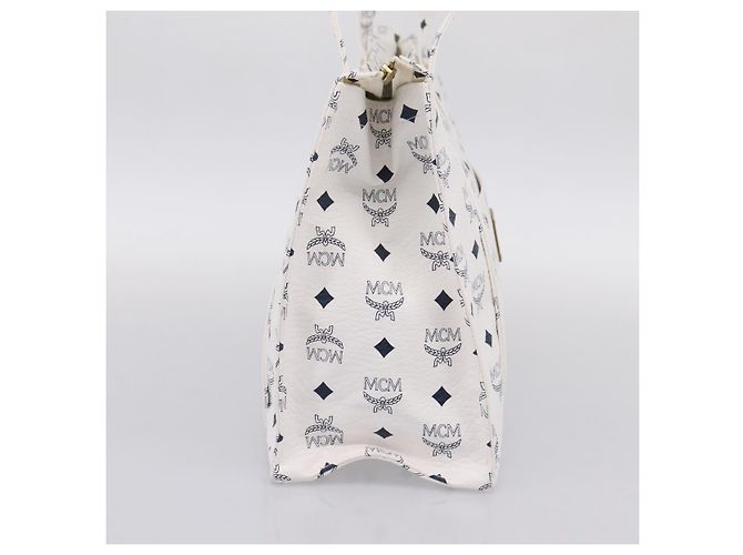 Borsa Tote MCM Vicetos Logogram PVC Leather White Gold Auth 200901 Bianco D'oro - vista 3