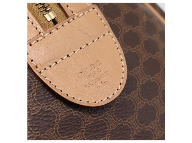 Céline Borsa Boston CELINE Macadam Canvas PVC Pelle Marrone Oro Auth 199217A D'oro - vista 12