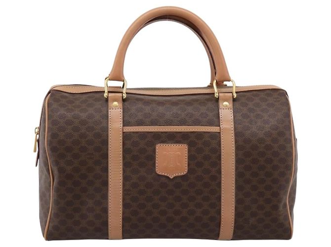 Céline Borsa Boston CELINE Macadam Canvas PVC Pelle Marrone Oro Auth 199217A D'oro - vista 13