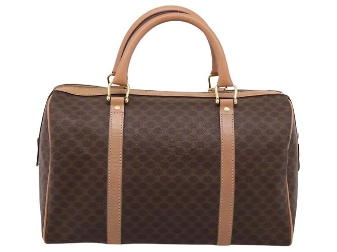Céline Borsa Boston CELINE Macadam Canvas PVC Pelle Marrone Oro Auth 199217A D'oro - vista 2