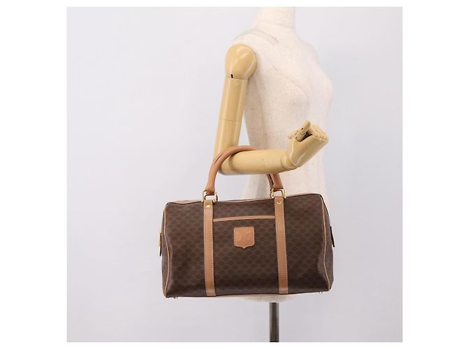 Céline Borsa Boston CELINE Macadam Canvas PVC Pelle Marrone Oro Auth 199217A D'oro - vista 21
