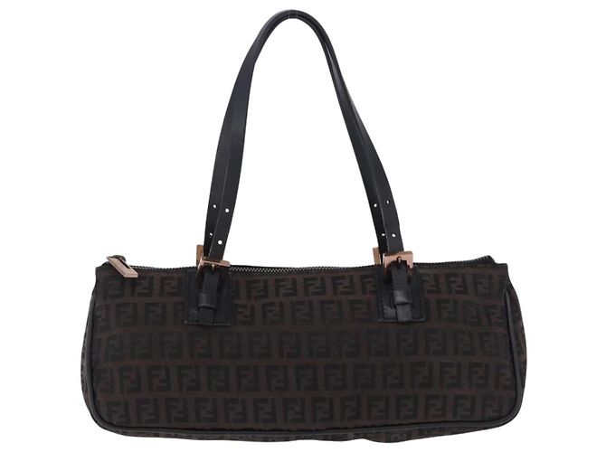 Borsa a mano FENDI Zucchino Canvas Marrone Scuro Auth 197721A - vista 13