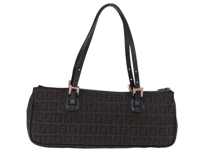 Borsa a mano FENDI Zucchino Canvas Marrone Scuro Auth 197721A - vista 2