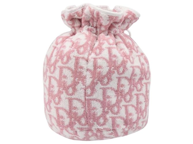 Pouch Christian Dior Trotter Pile Pink White Auth 200208 Rosa Bianco - vista 2