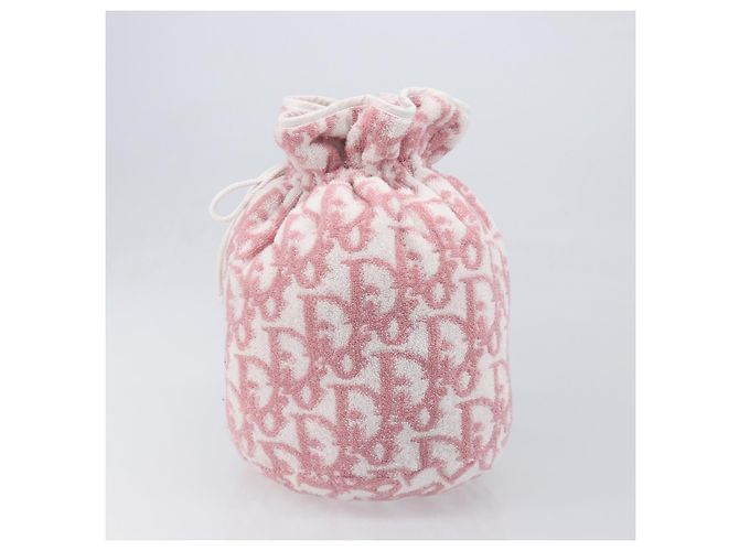 Pouch Christian Dior Trotter Pile Pink White Auth 200208 Rosa Bianco - vista 3