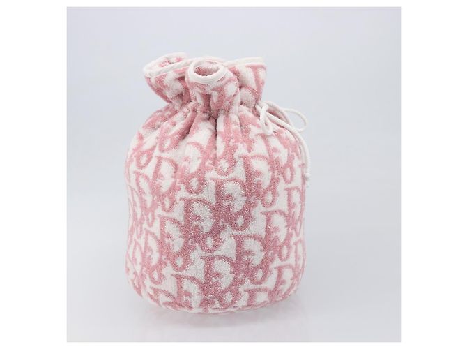 Pouch Christian Dior Trotter Pile Pink White Auth 200208 Rosa Bianco - vista 4