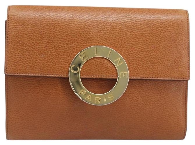Céline Borsa a pochette CELINE in pelle marrone e oro Auth yk20741A D'oro - vista 13