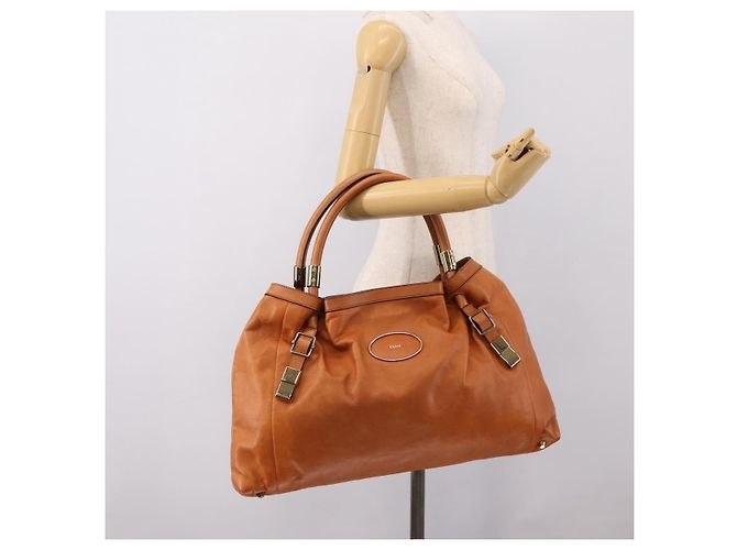 Chloé Borsa Chloe Victoria in pelle marrone tono oro Auth BA15396 - vista 20