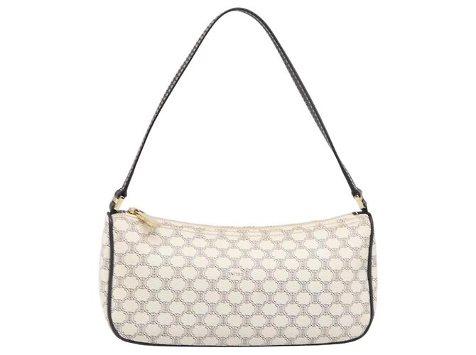 Céline Pouch accessori CELINE Macadam Canvas PVC Leather White Gold Auth 199119A Bianco D'oro - vista 13