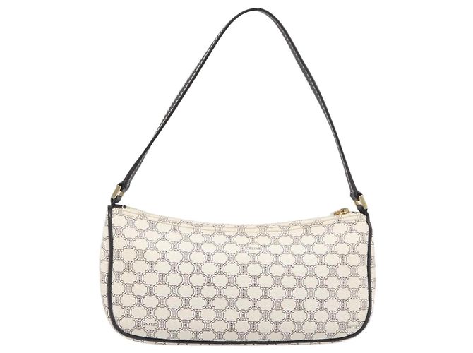 Céline Pouch accessori CELINE Macadam Canvas PVC Leather White Gold Auth 199119A Bianco D'oro - vista 2