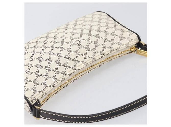 Céline Pouch accessori CELINE Macadam Canvas PVC Leather White Gold Auth 199119A Bianco D'oro - vista 6