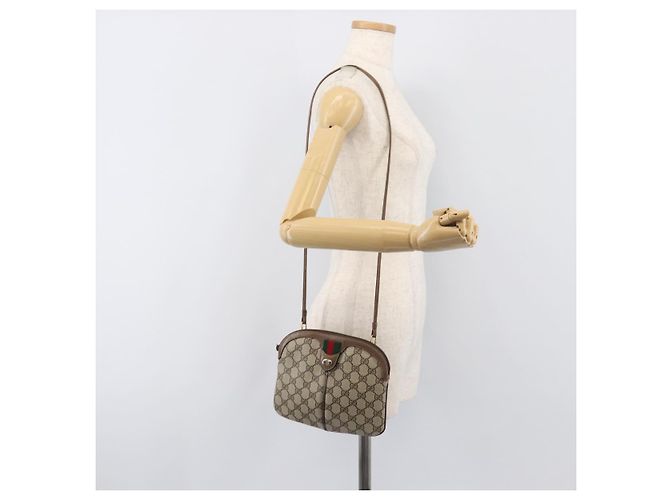 Borsa GUCCI GG Supreme Web Sherry Line PVC Beige Gold 904 02 047 Auth 199660 D'oro - vista 22