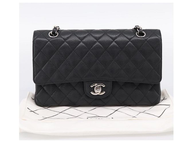 Borsa CHANEL Double Flap Chain Matelasse 23 Caviar Skin Black Auth yk20833SM Nero Argento - vista 12