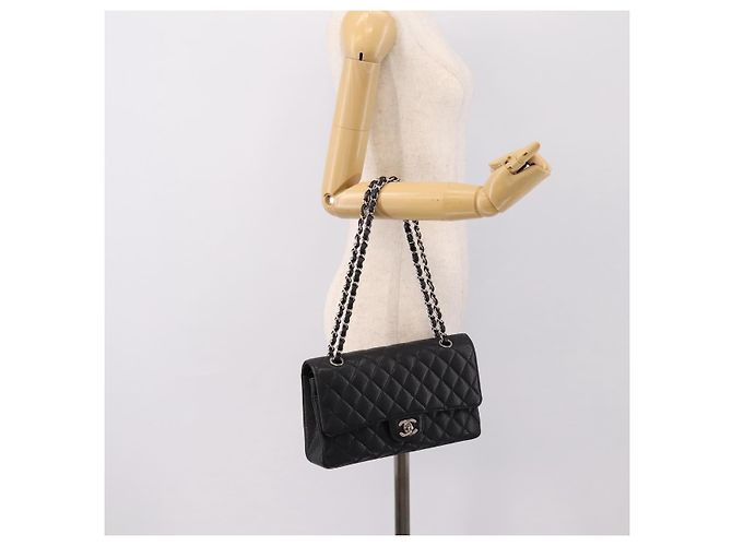 Borsa CHANEL Double Flap Chain Matelasse 23 Caviar Skin Black Auth yk20833SM Nero Argento - vista 28