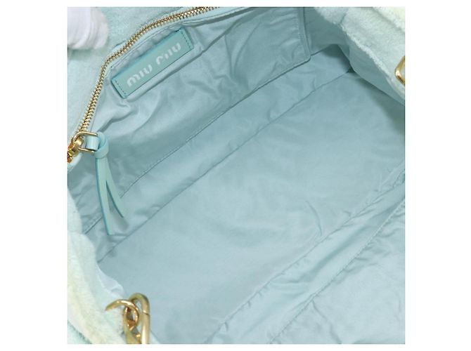 Borsa Tote Miu Miu in spugna Pile Light Blue Gold Tone Auth 198970 Blu chiaro - vista 12