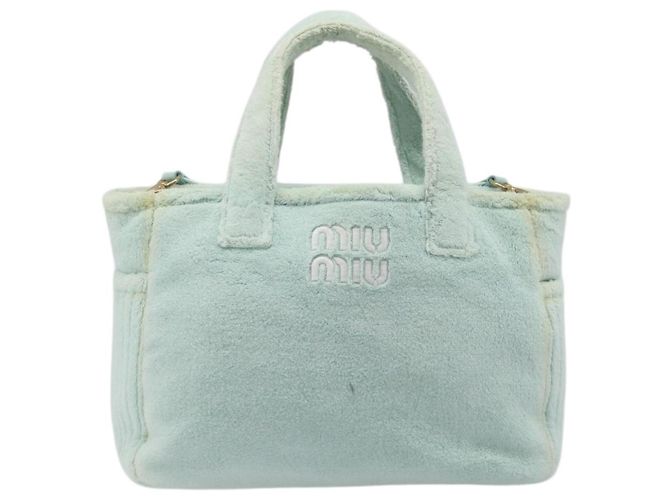 Borsa Tote Miu Miu in spugna Pile Light Blue Gold Tone Auth 198970 Blu chiaro - vista 13