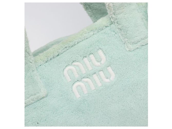 Borsa Tote Miu Miu in spugna Pile Light Blue Gold Tone Auth 198970 Blu chiaro - vista 18
