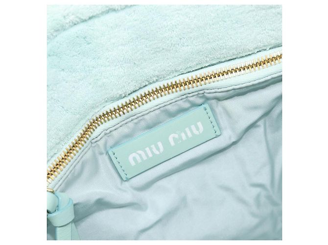 Borsa Tote Miu Miu in spugna Pile Light Blue Gold Tone Auth 198970 Blu chiaro - vista 19
