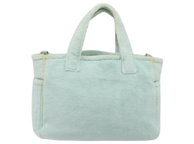 Borsa Tote Miu Miu in spugna Pile Light Blue Gold Tone Auth 198970 Blu chiaro - vista 2